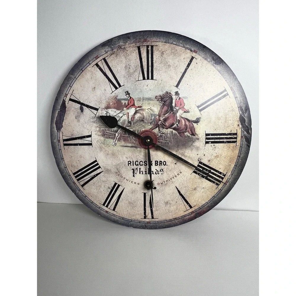 Riggs & Bro Vintage Style Equestrian Wall Clock Fox Hunt Scene 13